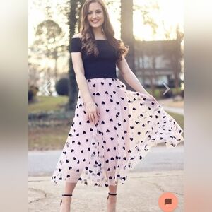 Chicwish Black and Pink Heart A-Line Skirt